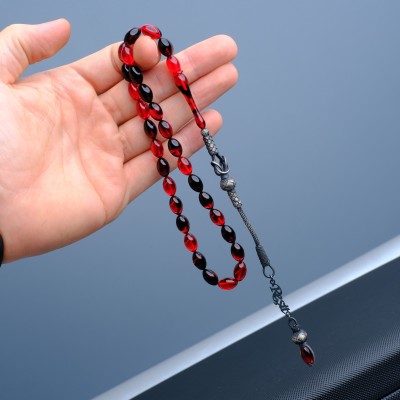 İsminize Özel Kırmızı Hareli Sıkma Kehribar Tesbih 