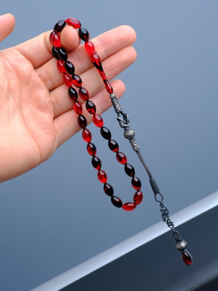 İsminize Özel Kırmızı Hareli Sıkma Kehribar Tesbih 