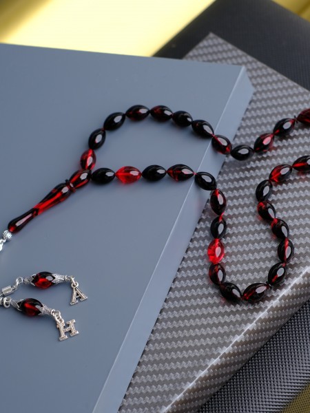 Ala Seri Kırmızı  Siyah Hareli Sıkma Kehribar Tesbih 